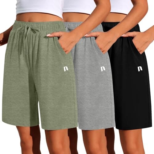 Neer 3 Pack Women's Quick Dry Drawstring High Waisted Bermuda Shorts with Pockets for Sports