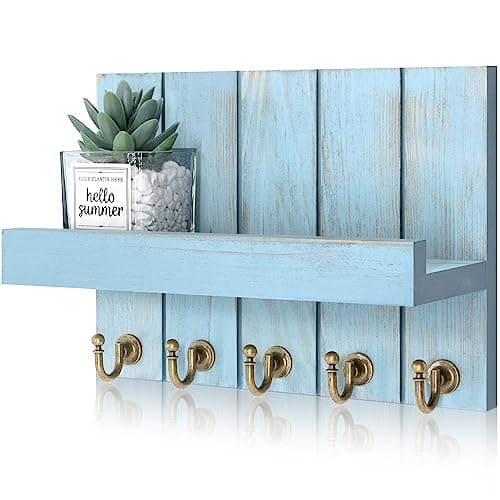 Rustic Key Holder with Shelf for Farmhouse Decor - Living Room Organizing Hook (Retro Brown, |54" D x 10" W x 7.28" H)