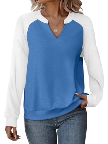 EADINVE Women Casual Long Sleeve V Neck Sweatshirts Cute Loose Fit Lightweight Pullover Tops for Comfortable Everyday We