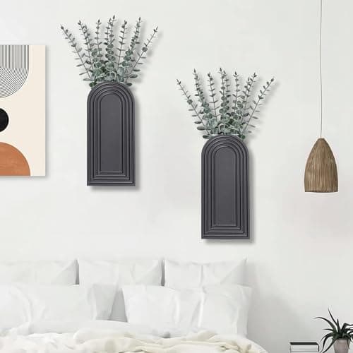 2 Pack Black Wooden Wall Vase Set for Modern Farmhouse & Boho Decor - Entryway, Hallway, Bathroom, Living Room, Dining R