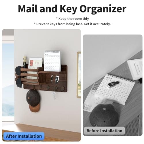 Wall Mount Mail Holder with 10 Key Hooks for Farmhouse Decor
| Modern Key Rack with Floating Shelf for Hallway Storage