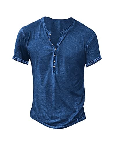Beautyshow Mens Distressed Henley Shirts Casual Button Down for Men Retro Short Sleeve Tee Shirts