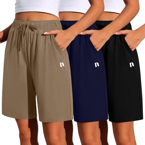 Neer 3 Pack Women's Quick Dry Drawstring High Waisted Bermuda Shorts with Pockets for Sports