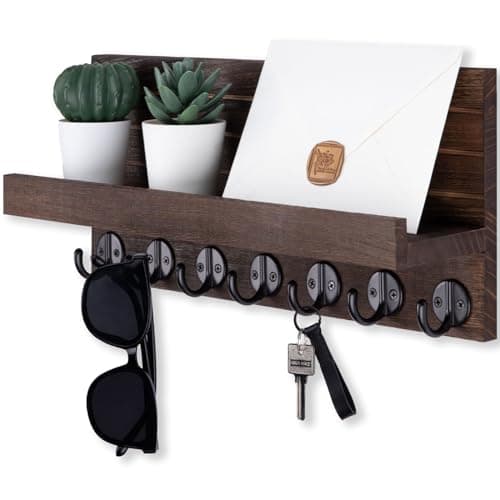 Entryway Key Holder Wall Mount with 7 Hooks for Sunglasses and Dog Leash
| Decorative Key and Mail Organizer Wall Mount