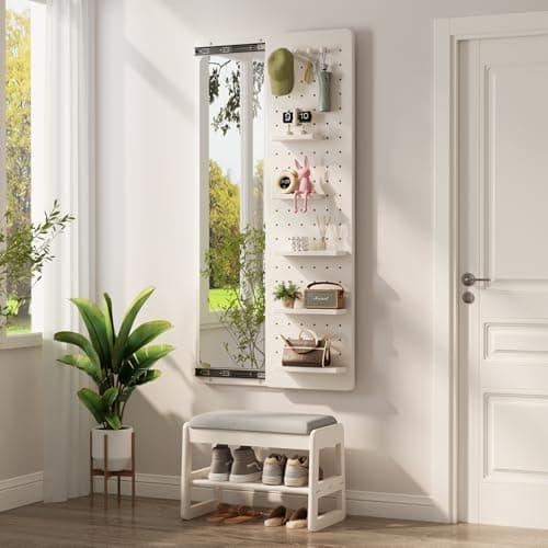 Full Length Wall Mirror with Shelf and Hooks for Entry Way Storage
| Multifunctional Wall Mirror Shelf with Hooks Livin