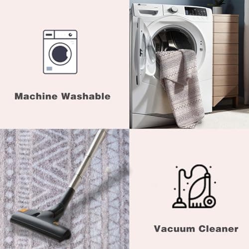 Washable Boho Grey and Pink Non Slip Faux Wool Carpet Runner for Kitchen Entryway Bedroom Indoor Laundry
| Non Slip Gre