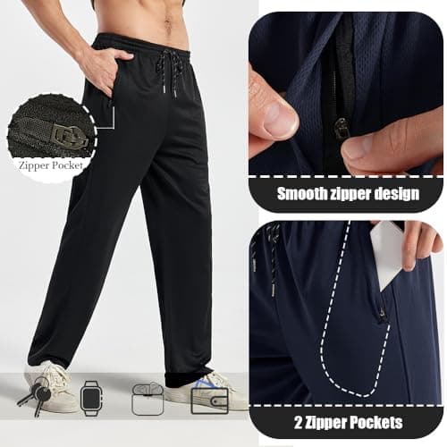 ZH 3PC Men's Breathable Zipper Mesh Jogger Pants - Comfortable for Sports & Casual Wear