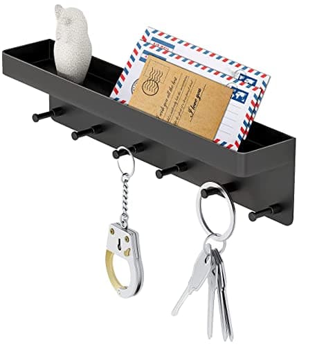 MKO Mail Organizer Key Holder for Wall, Gold, 6 Key Hooks Wall Mount Adhesive Tray Hallway Organizer