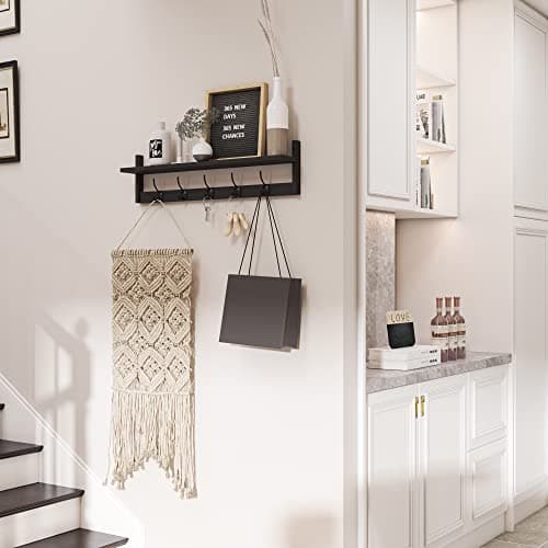 Ambird Stylish Wall Hooks with Shelf for Living Room and Bedroom (5 Dual Hooks)
| Ambird Hanging Wood Coat Hooks with S