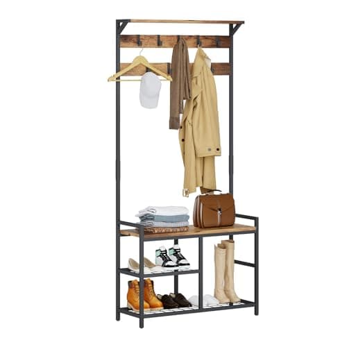 HOMEKOKO Entryway Storage Bench with Coat Rack, Wood Look Hall Tree (Black & Greige)  
HOMEKOKO Wood Look Entryway Stora