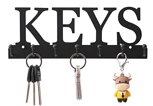 Black Metal Wall Mounted Key Holder for Entryway Decorative Organizer with 7 Hooks Office Wall Rack Hanger 10X|7 Inches