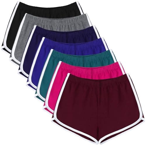 URATOT 7 Pack Cotton Shorts for Women: Athletic Gym and Yoga Shorts with Dolphin Booty Design