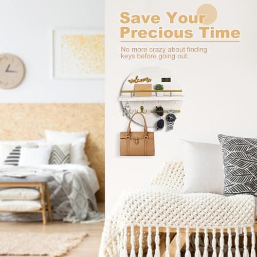 Round Wooden Key Holder for Wall Entryway Mudroom Organizer