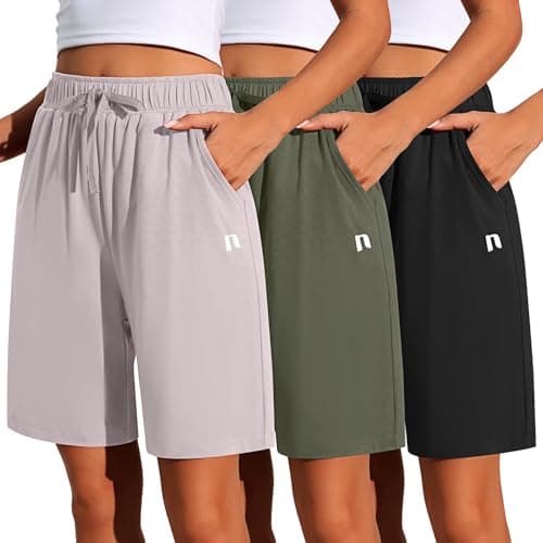 Neer 3 Pack Women's Quick Dry Drawstring High Waisted Bermuda Shorts with Pockets for Sports
