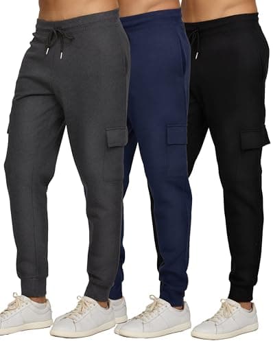 PURE CHAMP Mens Fleece Jogger Sweatpants with Zipper Pocket and Drawstring Size S-3XL for Workout and Everyday Use