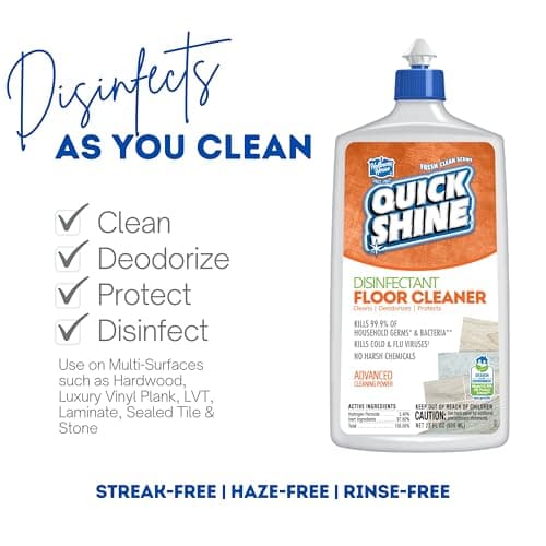 Quick Shine Hospital Level Disinfectant Floor Cleaner, 27oz, 6Pk | Kills 99.9% Germs & Bacteria | Cleans with Hydrogen P