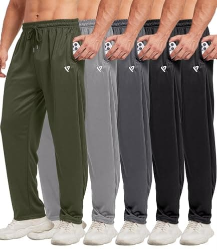Lomsoe 5 Pack Men's Sweatpants Open Bottom Joggers with Zip Pockets for Men Lively Loose Fit Mesh Athletic Pants for Run