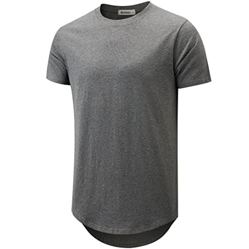 KLAIGOU Mens 100 Cotton Pre-Shrunk Hipster T-Shirt S-4XL Longline Crewneck Hip Hop