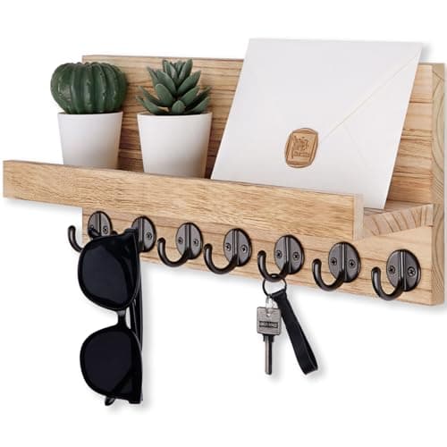 Entryway Key Holder Wall Mount with 7 Hooks for Sunglasses and Dog Leash
| Decorative Key and Mail Organizer Wall Mount