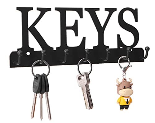 Black Metal Wall Mounted Key Holder for Entryway Decorative Organizer with 7 Hooks Office Wall Rack Hanger 10X|7 Inches