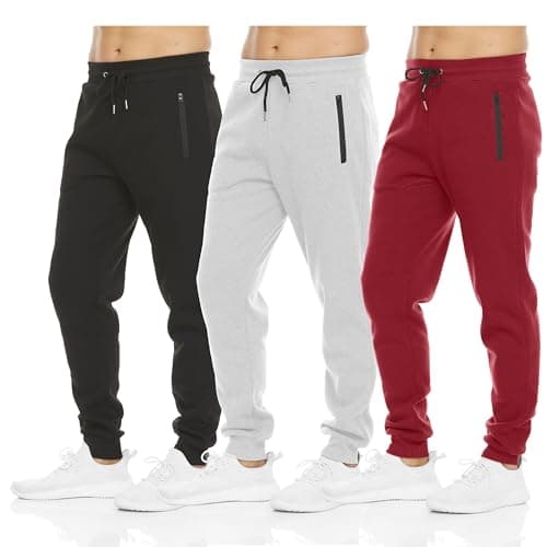 PURE CHAMP Mens Fleece Jogger Sweatpants with Zipper Pocket and Drawstring Size S-3XL for Workout and Everyday Use