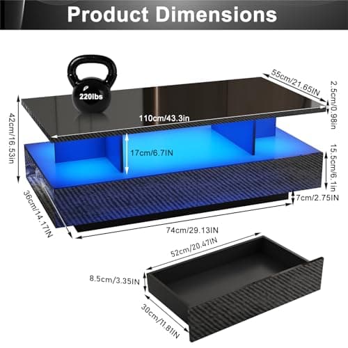 High Glossy Modern Black LED Coffee Table w/ App Control & 60,000-Color Lights for Living Room
| High Glossy Modern Bla