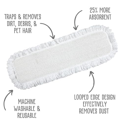 Quick Shine Clean Dust Pad | Thick White Microfiber Pad Ideal for Dry Dusting and Floor Cleaning | Reusable, Washable &