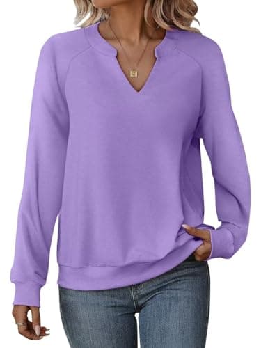 EADINVE Women Casual Long Sleeve V Neck Sweatshirts Cute Loose Fit Lightweight Pullover Tops for Comfortable Everyday We