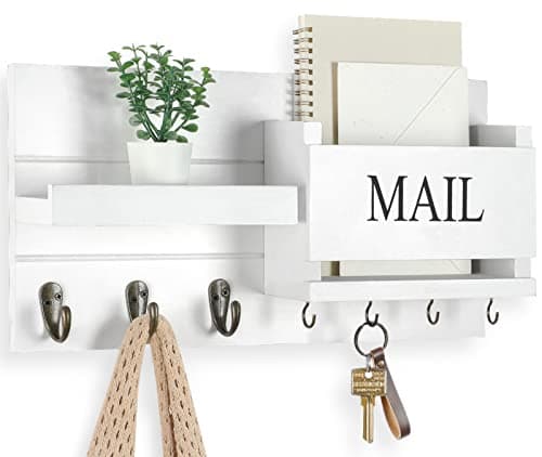 Wall Mount Mail Organizer with Key Holder & Shelf - Farmhouse Decor for Hallway (16.5" x 9.1" x |4") (Rustic Wood, Blac