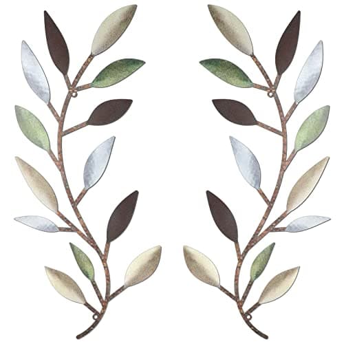 Zhengmy Vintage Brown Metal Tree Leaf Wall Decor for Living Room and Hallway Outdoor Decoration(2 Pieces)