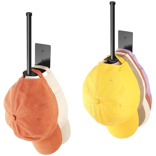 2 Pack Stainless Steel Hat Racks for Baseball Caps - Bedroom Closet Organizer (Black 6 in)
| Strong Adhesive Hat Hanger
