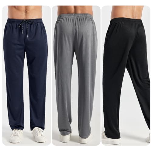 ZH 3PC Men's Breathable Zipper Mesh Jogger Pants - Comfortable for Sports & Casual Wear