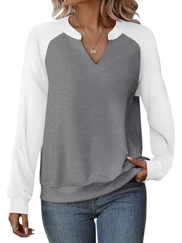 EADINVE Women Casual Long Sleeve V Neck Sweatshirts Cute Loose Fit Lightweight Pullover Tops for Comfortable Everyday We
