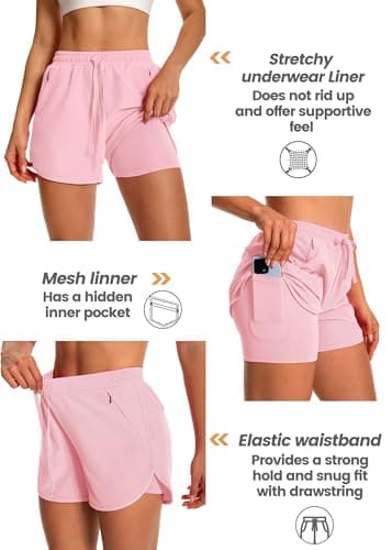 Hooxum Women's Running Athletic Shorts: 2 in 1 High Waisted Workout Gym Shorts with Mesh Liner and Zipper Pockets  
Hoox