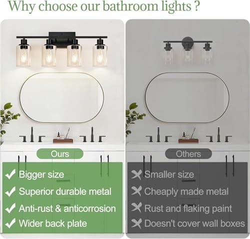 4-Light Bathroom Light Fixtures, Matte Black Modern Vanity Lights for Bathroom Mirror Living Room Cabinet Bedroom Porch