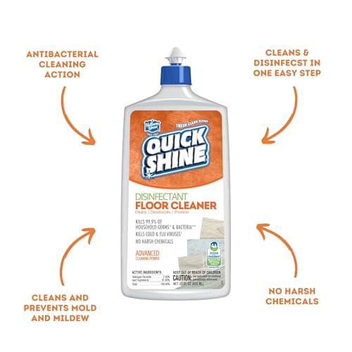 Quick Shine Hospital Level Disinfectant Floor Cleaner, 27oz, 6Pk | Kills 99.9% Germs & Bacteria | Cleans with Hydrogen P
