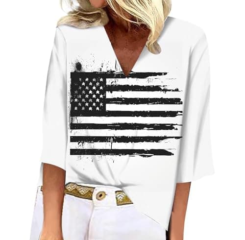 BIVENANT Women's Patriotic 3/4 Sleeve American Flag Shirt V-Neck for 4th of July Party
BIVENANT Women's Patriotic 3/4 Sl