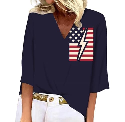 BIVENANT Women's Patriotic 3/4 Sleeve American Flag Shirt V-Neck for 4th of July Party
BIVENANT Women's Patriotic 3/4 Sl