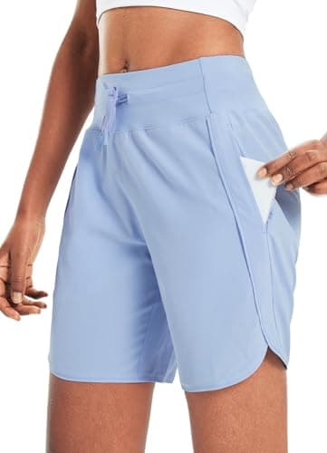 Baleaf Women's Quick Dry Athletic Long Running Shorts for Workout and Gym
| Baleaf Women's High Waisted Zipper Pocket L