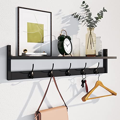Ambird Stylish Wall Hooks with Shelf for Living Room and Bedroom (5 Dual Hooks)
| Ambird Hanging Wood Coat Hooks with S