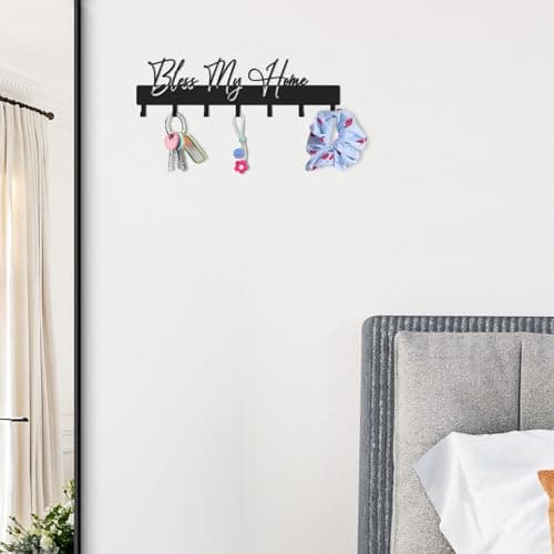 Exquisite Fashion Phrase Key Holder Wall Mount for Wall Decoration Office Living Room Black Metal Key Hanger with 7 Kook