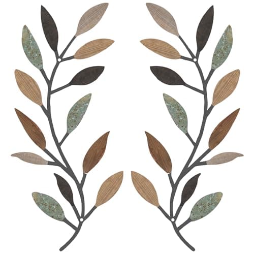 Zhengmy Vintage Brown Metal Tree Leaf Wall Decor for Living Room and Hallway Outdoor Decoration(2 Pieces)