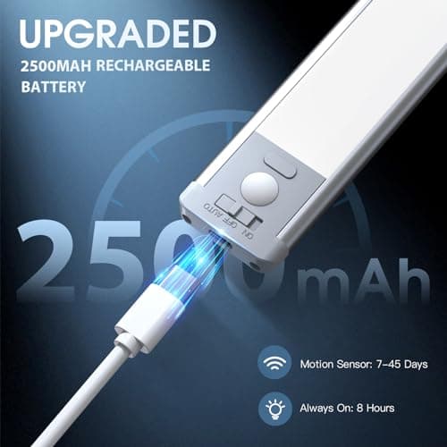 63 LED Rechargeable Battery Operated Motion Sensor Light Indoor 2 Pack Magnetic Dimmable Closet Lights for Kitchen, Sta
