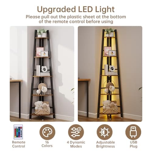 OtterOsis 5-Tier Heavy-Duty Corner Shelf Stand (Brown)
| OtterOsis 70 Inch Tall Display Shelf with LED Light (Brown)
|