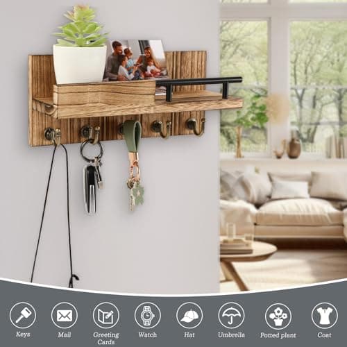 CypherX Decorative Key Holder Wall Mount - Farmhouse Wood Organizer for Entryway
| CypherX Wall Mount Key and Mail Hold