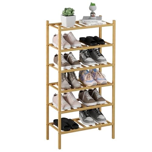 Black 3 Tier Bamboo Shoe Rack for Closet Free Standing Wood Shoe Shelf Storage Organizer for Entryway Small Space Stacka
