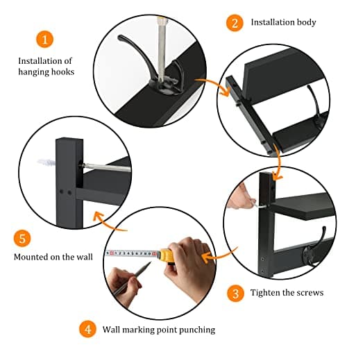 BAMEOS Black Wall-Mounted Shelf with Hooks for Bathroom and Living Room
| BAMEOS 28.9 Inch Black Entryway Hanging Shelf