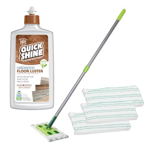 Quick Shine Hardwood Floor Clean + Polish Mop Kit for Safer Home Use | Use Wet + Dry | pH Neutral Formula