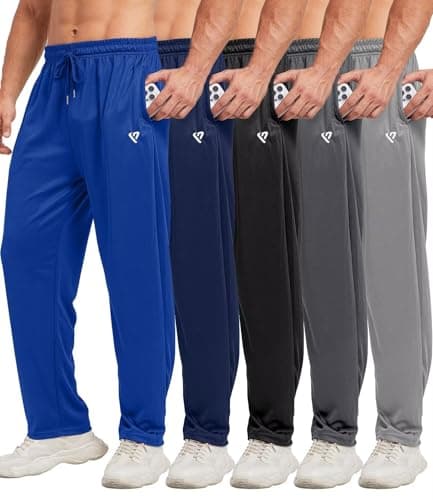 Lomsoe 5 Pack Men's Sweatpants Open Bottom Joggers with Zip Pockets for Men Lively Loose Fit Mesh Athletic Pants for Run