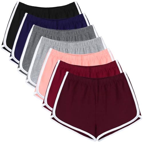 URATOT 7 Pack Cotton Shorts for Women: Athletic Gym and Yoga Shorts with Dolphin Booty Design